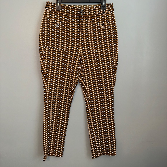 EUC Anthropologie Maeve Maeve Slim Ponte Pants Brown Dot Size 12 - Picture 4 of 9